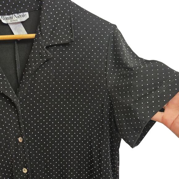Ronni Nicole Vintage 90s Preppy Classic Polka Dot Button-Up Midi Shirt Dress 14 - Picture 6 of 12